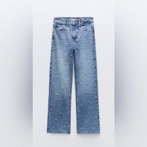 Zara STRAIGHT CUT PEARL JEANS/HIGH WAIST